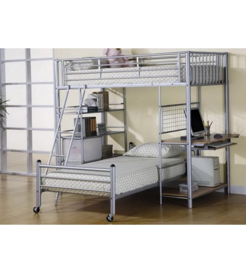 Trellis Twin Loft Bed Over Full Bed, White Loft Bed Metal